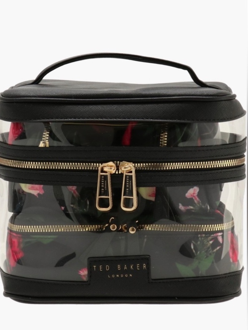 Ted Baker 4 Piece Travel Set Black and Pink Floral Cosmetic Cases